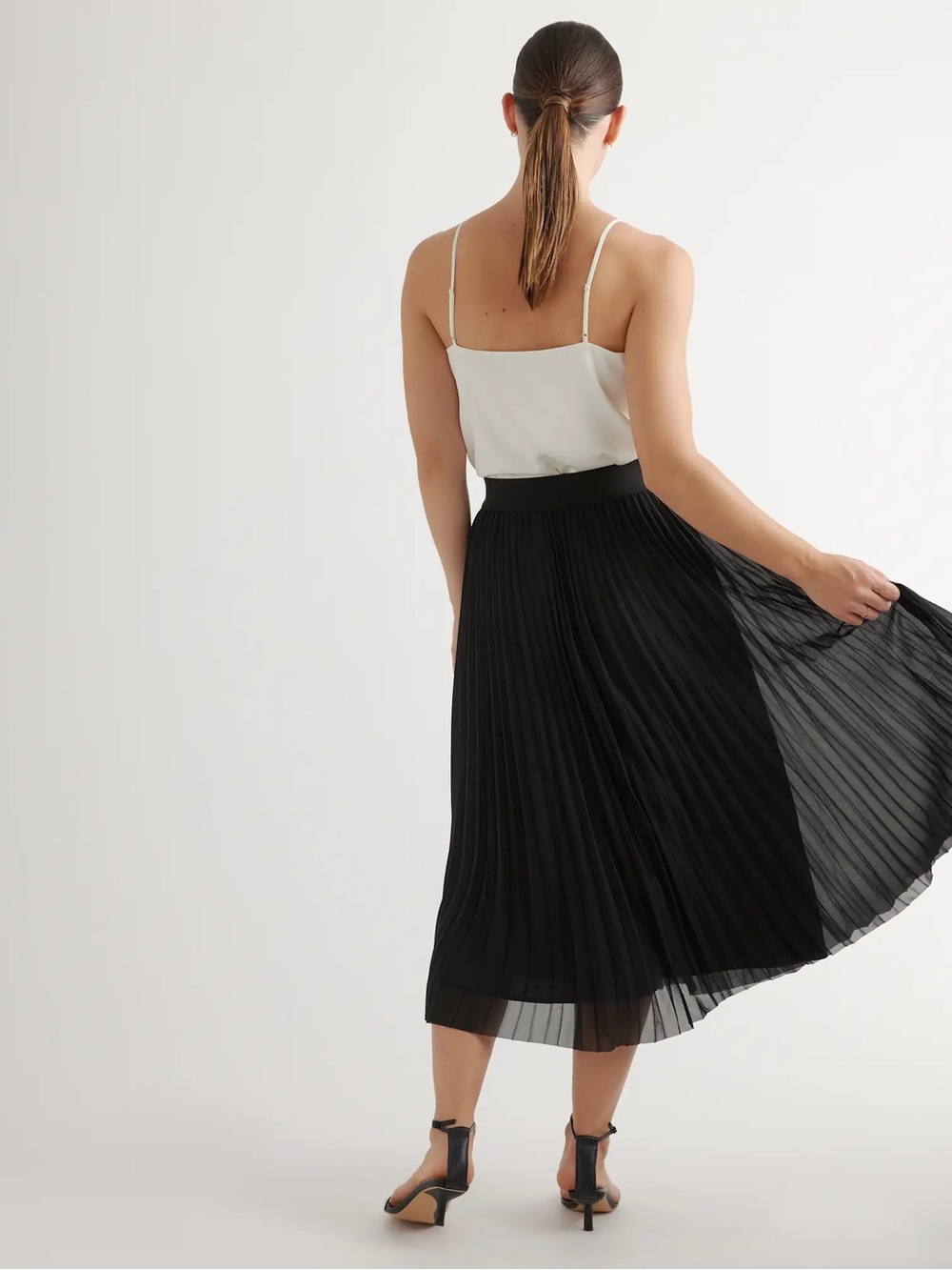 Quince Chiffon Pleated Midi Skirt | Black | Size S - Picture 3 of 8